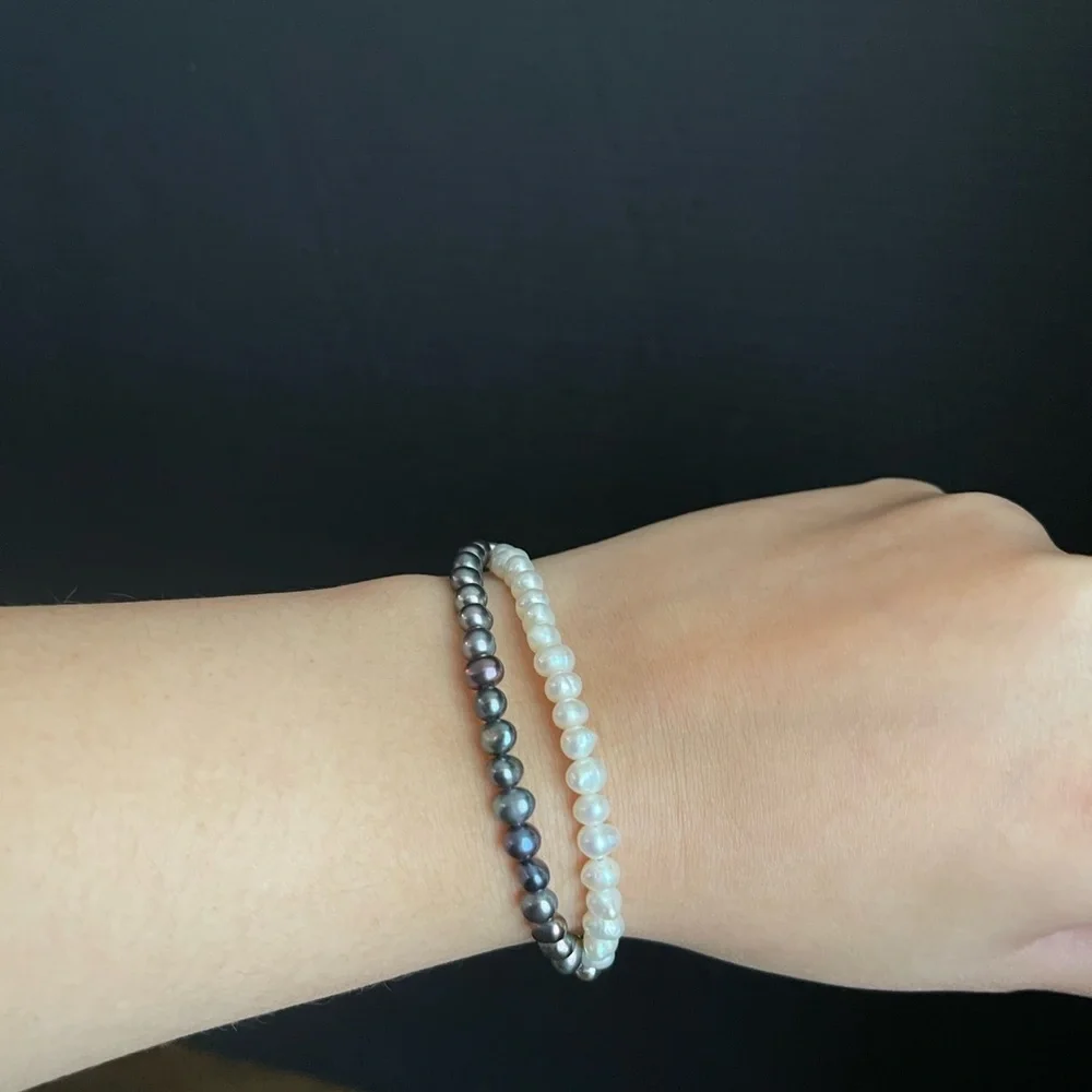 Sterling Silver Authentic Pearl Two Row Adjustable Bracelet